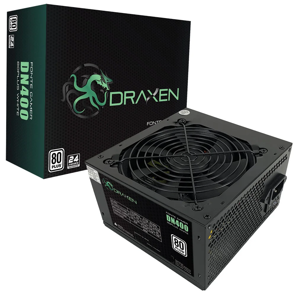 Fonte Draxen ATX, 400W, 80 Plus White, PFC Ativo - DN400
