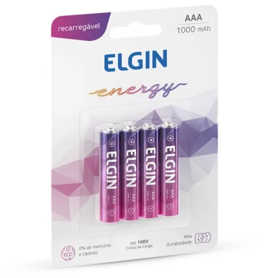 Pilha Recarregável Elgin 82171Ni-MH AAA-1000mAh, Blister Com 4 Unidades