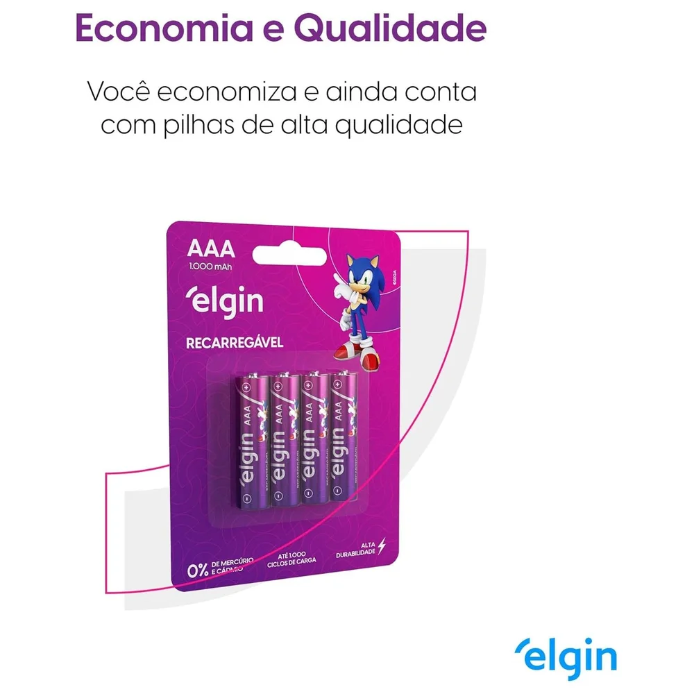 Imagem 5 de 5 do produto Pilha Recarregável Elgin 82171Ni-MH AAA-1000mAh, Blister Com 4 Unidades