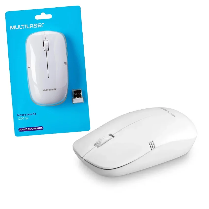 Imagem 4 de 5 do produto Mouse Sem Fio Multi Lite, Wireless 2.4Ghz, USB, 1200 DPI, Branco - MO286