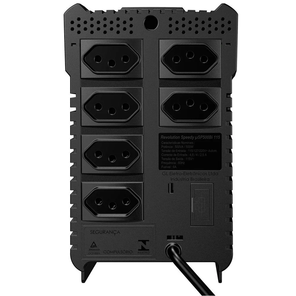 Imagem 4 de 5 do produto Estabilizador Sms Revolution Speedy 500va, Entrada Bivolt Automático, Saída 115v, 6 Tomadas - 16620