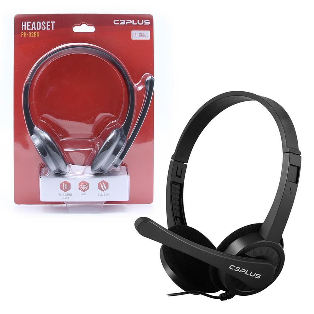Fone com Microfone Headset, C3 PLUS PH-02BK (P2) - Imagem 3