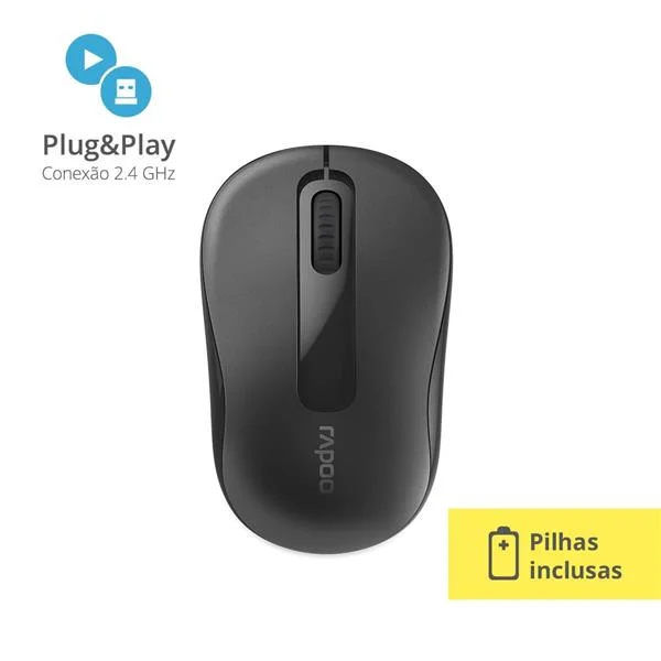 Imagem 3 de 5 do produto Mouse Sem Fio Multi Rapoo M10, 1000 DPI, 3 Botões, Wireless 2.4 Ghz, Preto - RA007