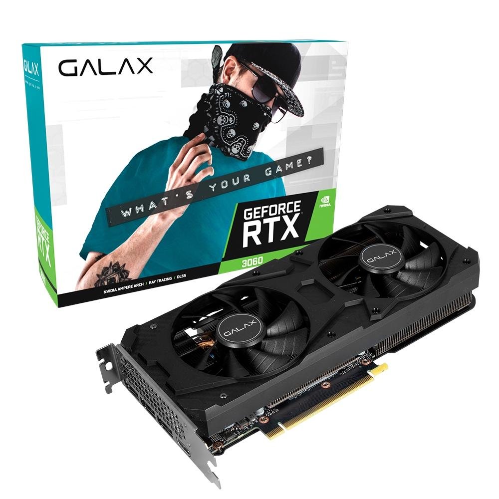  Galax NVIDIA GeForce RTX 3060, 12GB GDDR6, LHR, 1-Click OC, 15GBps, Ray Tracing, DLSS - 36NOL7MD1VOC