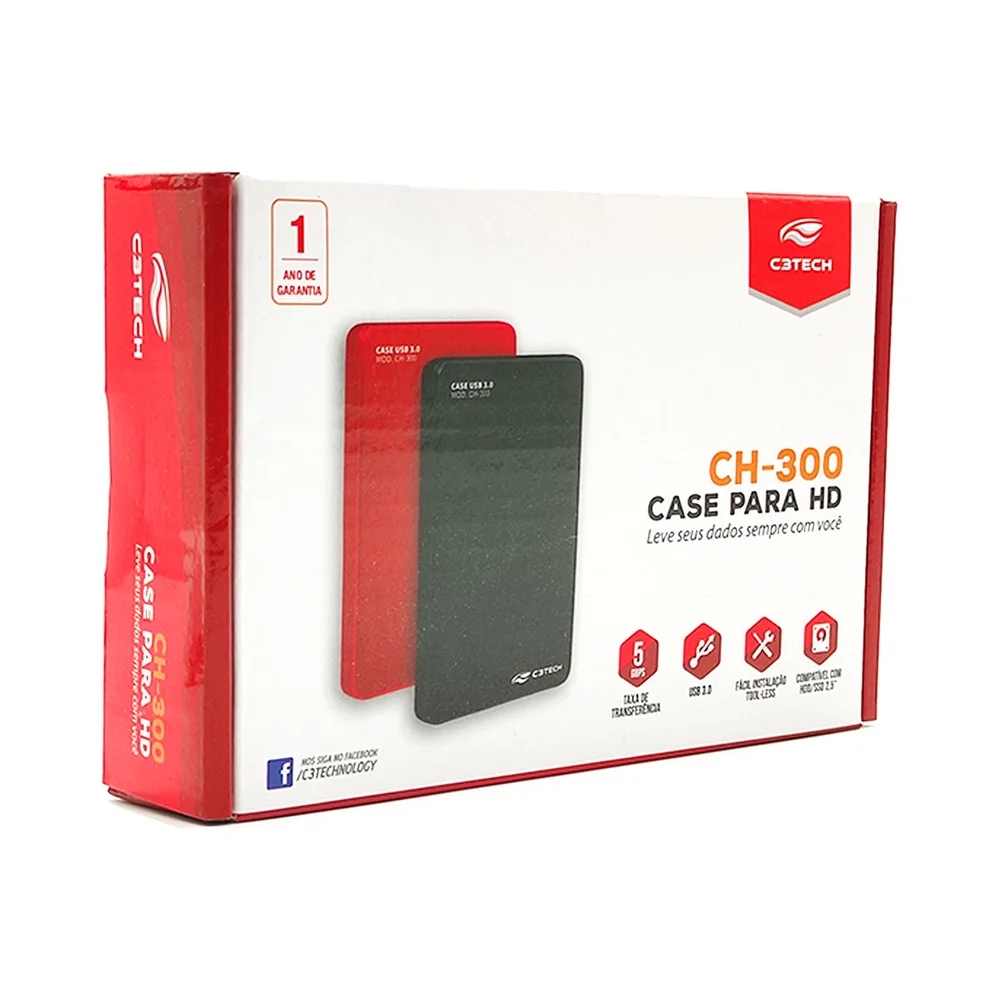 Case Para HD Externo 2.5" C3Tech, USB 3.0, Preto - CH-300 Case Para HD Externo 2.5" C3Tech, USB 3.0, Preto - CH-300