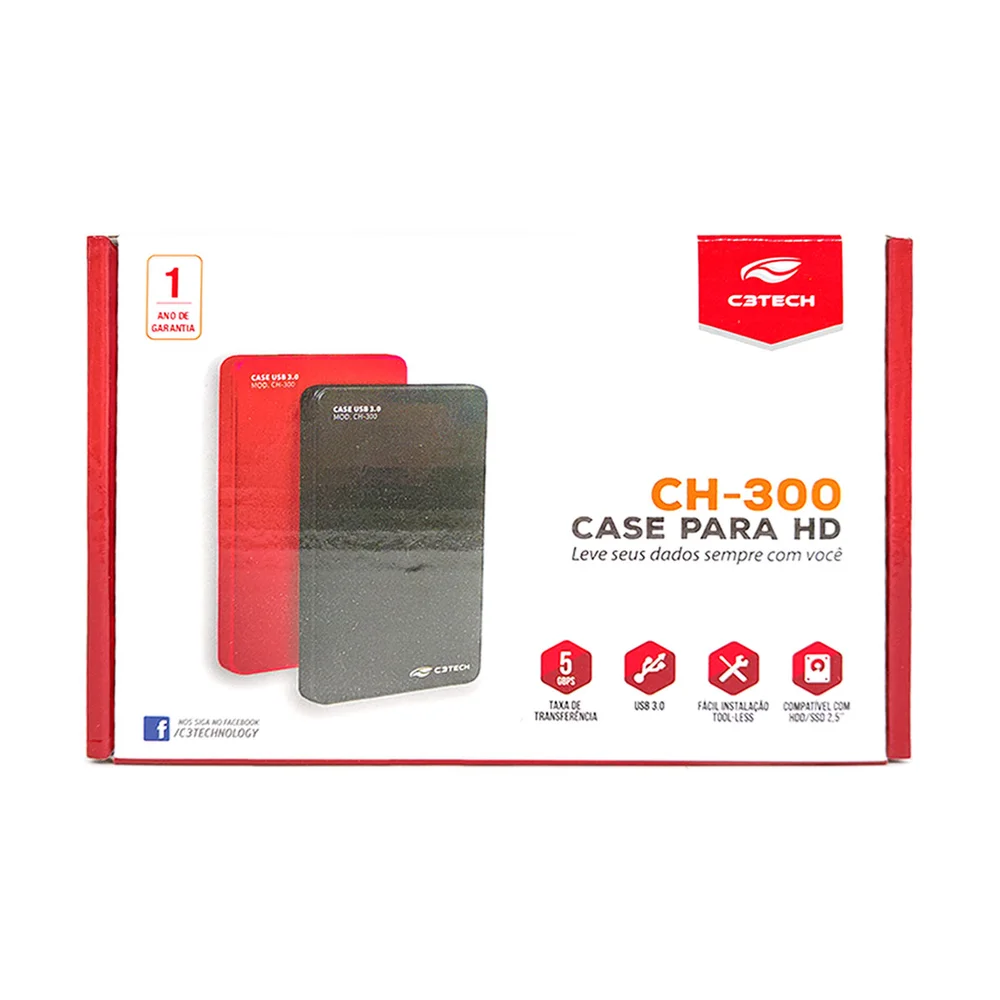 Case Para HD Externo 2.5" C3Tech, USB 3.0, Preto - CH-300 Case Para HD Externo 2.5" C3Tech, USB 3.0, Preto - CH-300