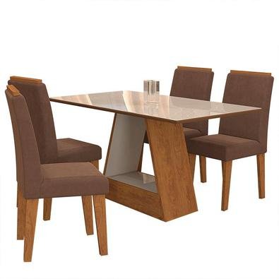 Conjunto de Mesa com 4 Cadeiras para Sala de Jantar 130x80 Alana/Milena-Cimol O Conjunto Sala de Jantar Mesa Alana 1,30x80 com 4 Cadeiras Milena C/Mol