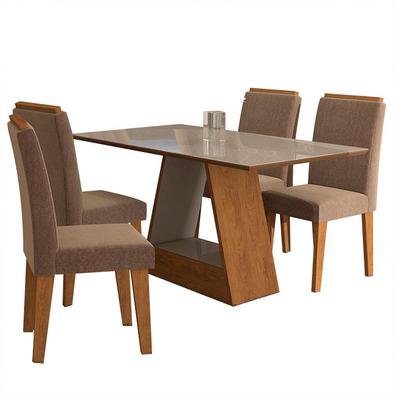 Conjunto de Mesa com 4 Cadeiras para Sala de Jantar 130x80 c/MolduraAlana/Milena-Cimol O Conjunto Sala de Jantar Mesa Alana 1,30x80 com 4 Cadeiras Mil
