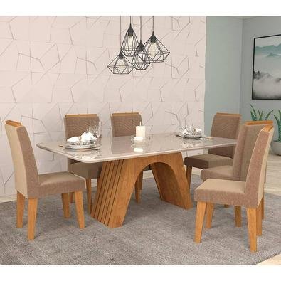 Conjunto de Mesa Clara para Sala de Jantar com 6 Cadeiras Taís Moldura-Cimol O Conjunto de Mesa Clara para Sala de Jantar com Cadeiras Taís Moldura d