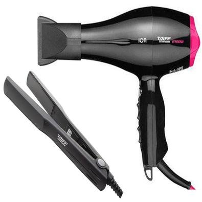 Kit Taiff - Secador Cabelo Prof. Titanium Colors Ion Pink 2100w 127v - Prancha Ceramic 180ºc Bv