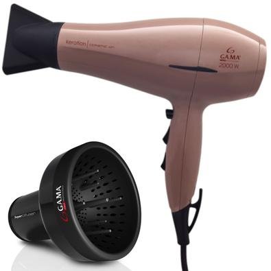 Secador Gama Italy Keration Ceramic Íon - 127V2.000w de potênciaBotão liga/desliga6 temperaturas2 velocidadesBotão jato de ar frioCabo de 1,80 metrosA