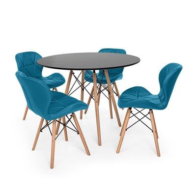 Conjunto de Mesa de Jantar Eiffel 90cm com 4 Cadeiras Slim Wood Estofada O Conjunto de Mesa de Jantar Eiffel com Cadeiras Slim Wood Estofada é um impo