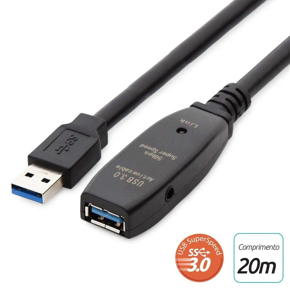 Imagem 3 de 5 do produto Cabo Extensor Usb 3.0 Ativo Repetidor Macho X Fêmea 20 Metros Comtac 9376