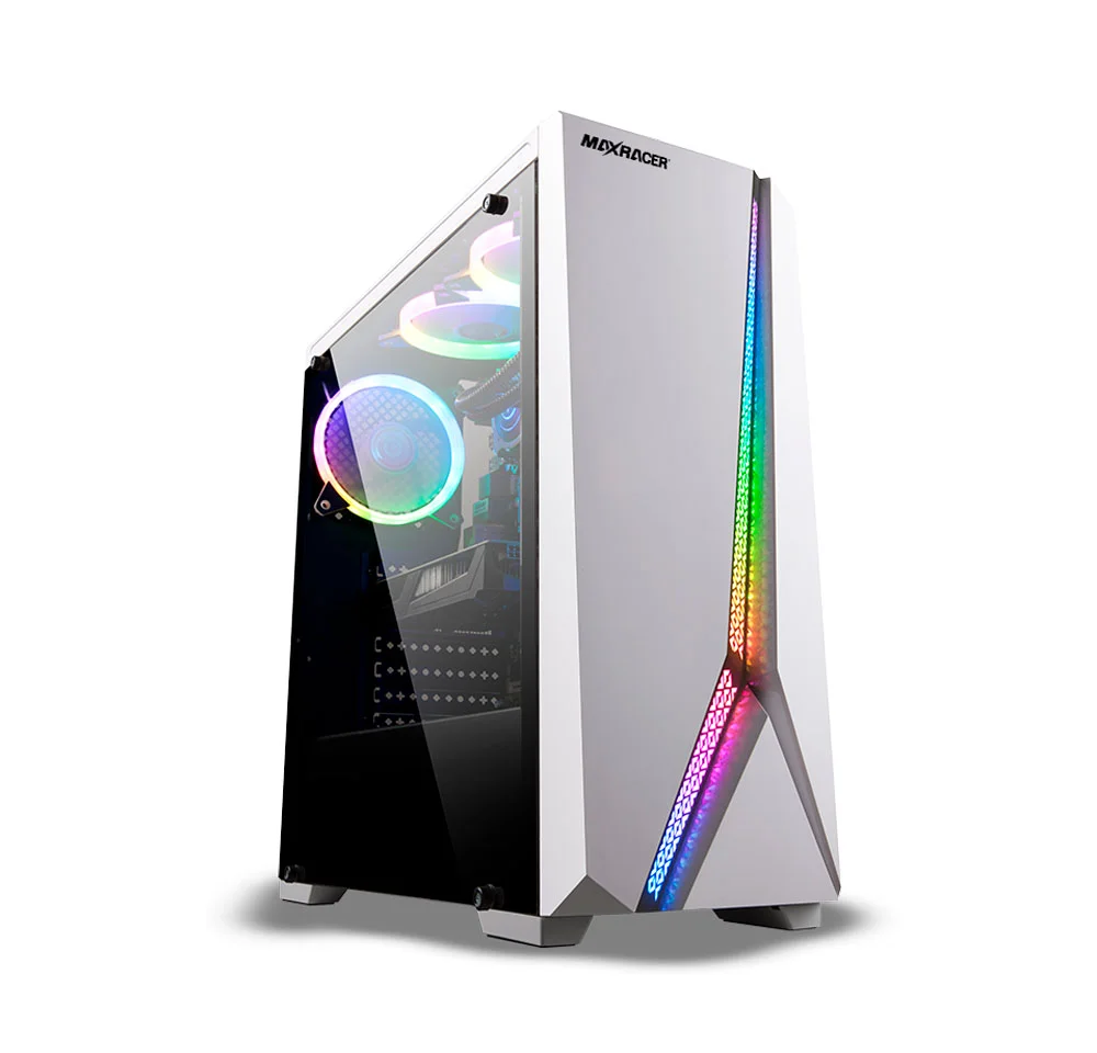 Imagem 2 de 4 do produto Gabinete Gamer Maxracer, Led RGB, Lateral Vidro Temperado, 1 Cooler, Branco