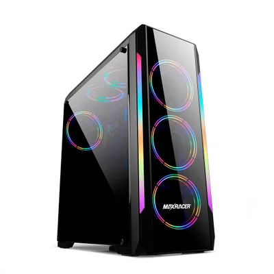 Gabinete Gamer Maxracer Bunker, Lateral Vidro Temperado, Dual Fan Rgb