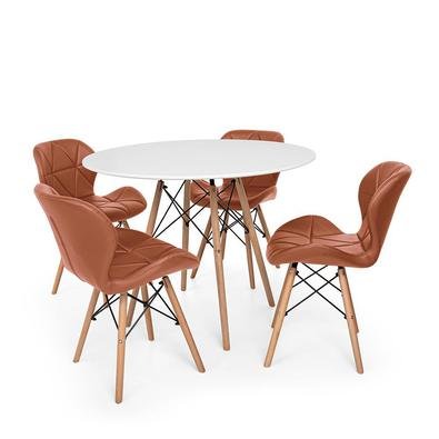 Conjunto de Mesa de Jantar Eiffel 100cm com 4 Cadeiras Slim Wood Estofada O Conjunto de Mesa de Jantar Eiffel com Cadeiras Slim Wood Estofada é um im
