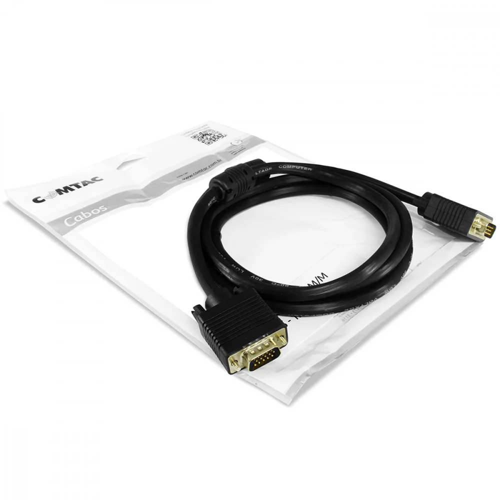Imagem 3 de 3 do produto Cabo Vga (db15 M X Db15 M) - 1,8 Metros - Com Filtro - Comtac 9117