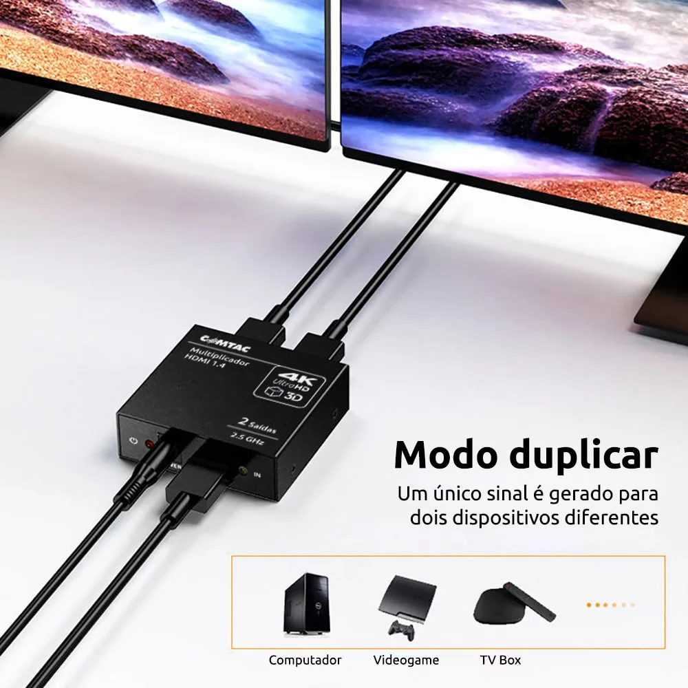 Imagem 2 de 5 do produto Multiplicador HDMI 1 Entrada E 2 Saídas Splitter Switch Comtac 9285
