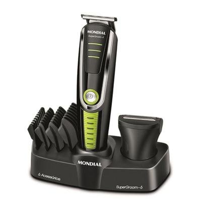 Aparador de pelos mondial bg-04, 6 em 1, preto/verde - bivolt especialmente desenvolvido para os cuidados masculinos, o aparador de pelos 6 em 1 - sup
