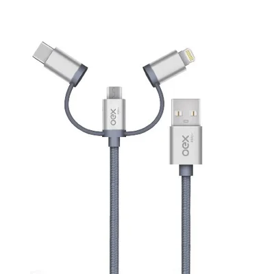 Cabo Usb Trio 3 Em 1 - Micro Usb, Type C E Lightning