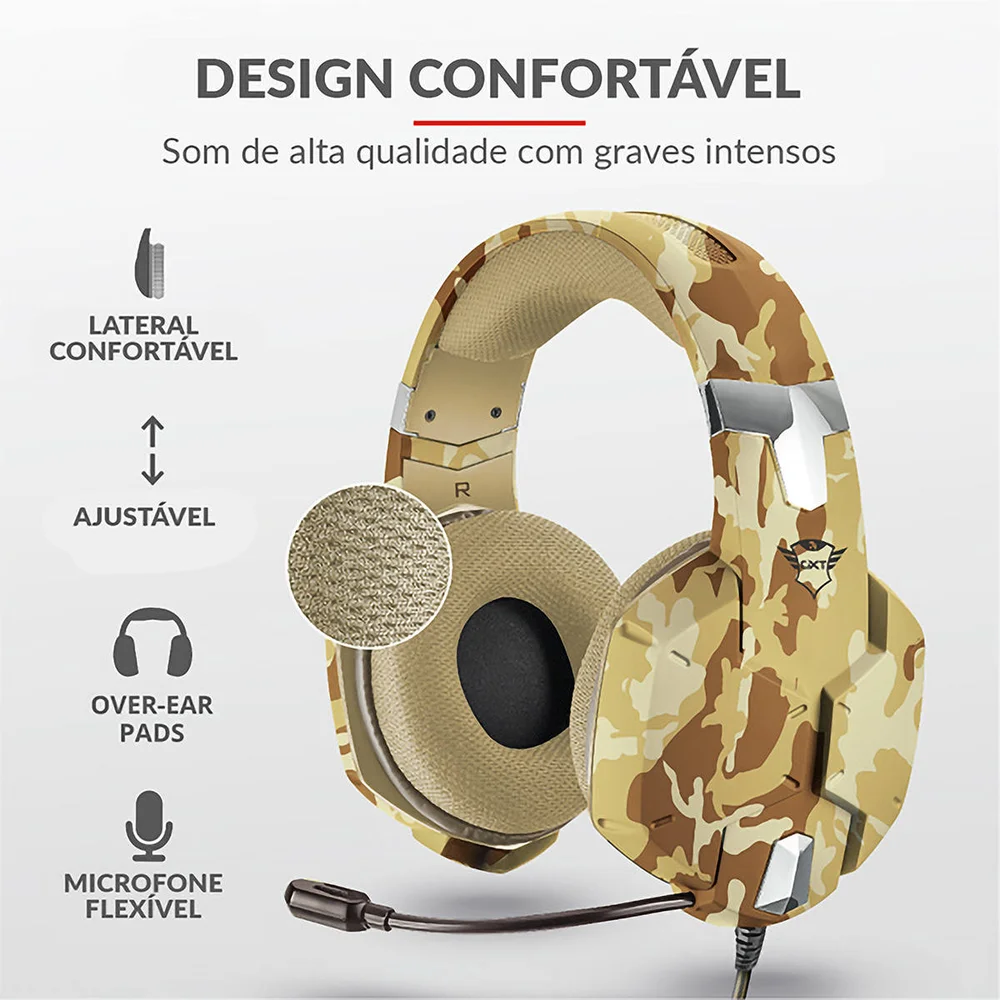 Headset Gamer Trust, Gxt Carus Desert Camo Com Fio - Multiplataforma Headset Gamer Trust, Gxt Carus Desert Camo Com Fio - Multiplataforma