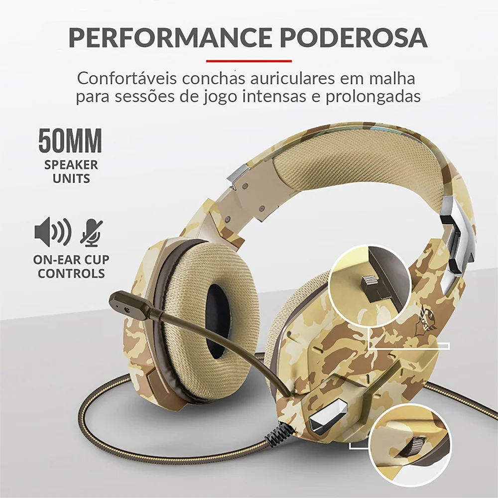 Headset Gamer Trust, Gxt Carus Desert Camo Com Fio - Multiplataforma Headset Gamer Trust, Gxt Carus Desert Camo Com Fio - Multiplataforma