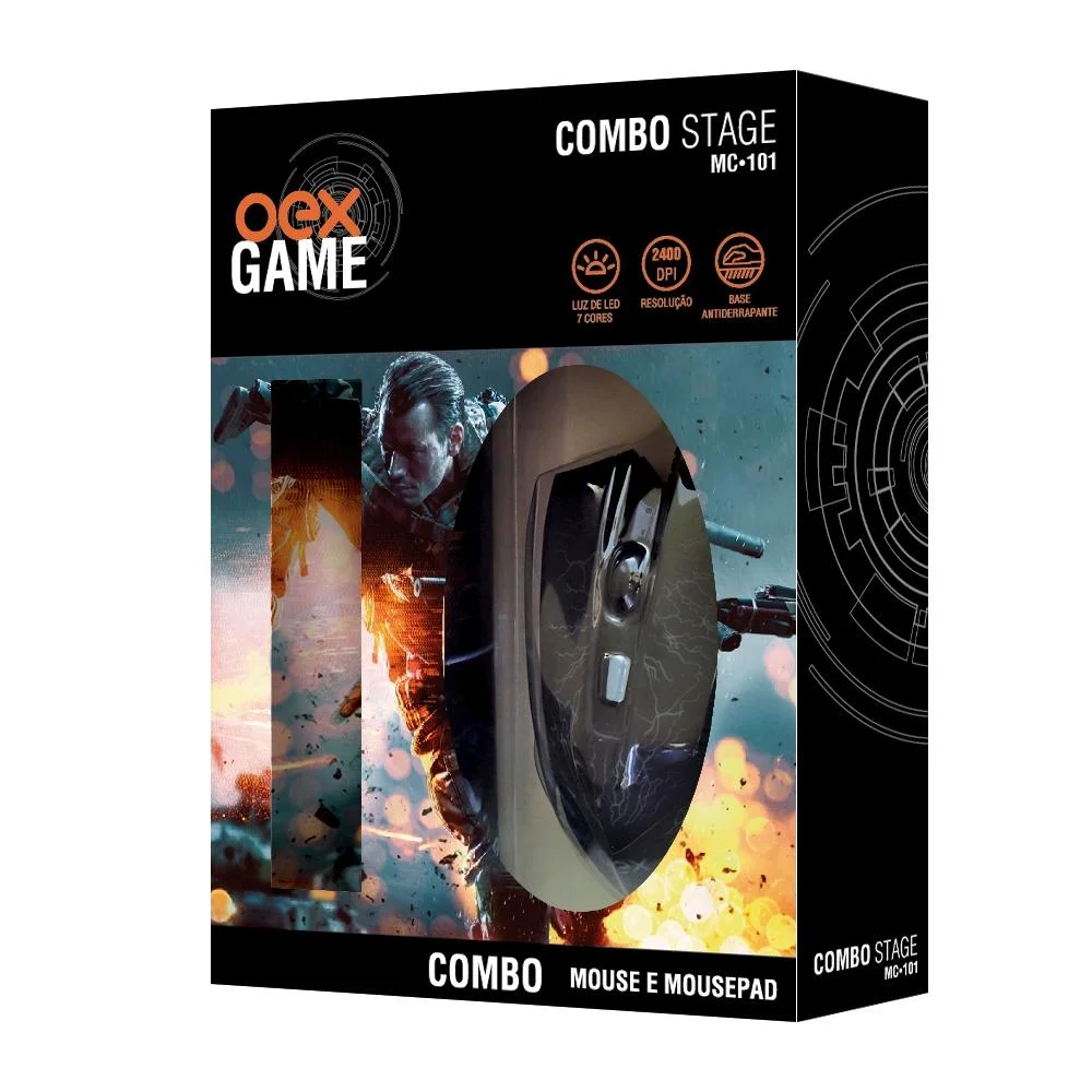 Imagem 4 de 4 do produto Kit - Gamer OEX Stage, Mouse Com LED 7 Cores + Mousepad - MC101