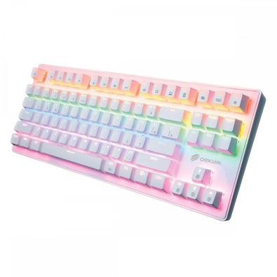 Teclado Gamer Oex Wolf Tc605 Qwerty Outemu Brown Português Brasil De Cor Branco Com Luz Rainbow