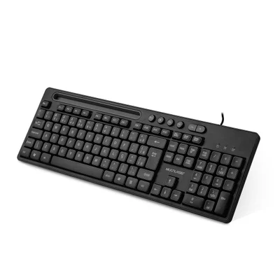 Teclado Multimídia Multilaser Office Tc262 Usb C/ Apoio Smartphone - Preto