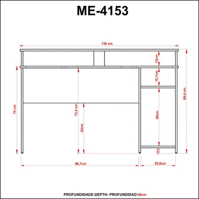 Mesa Gamer Tecno Mobili, Preto E Vermelho - Me4153 — foto 10