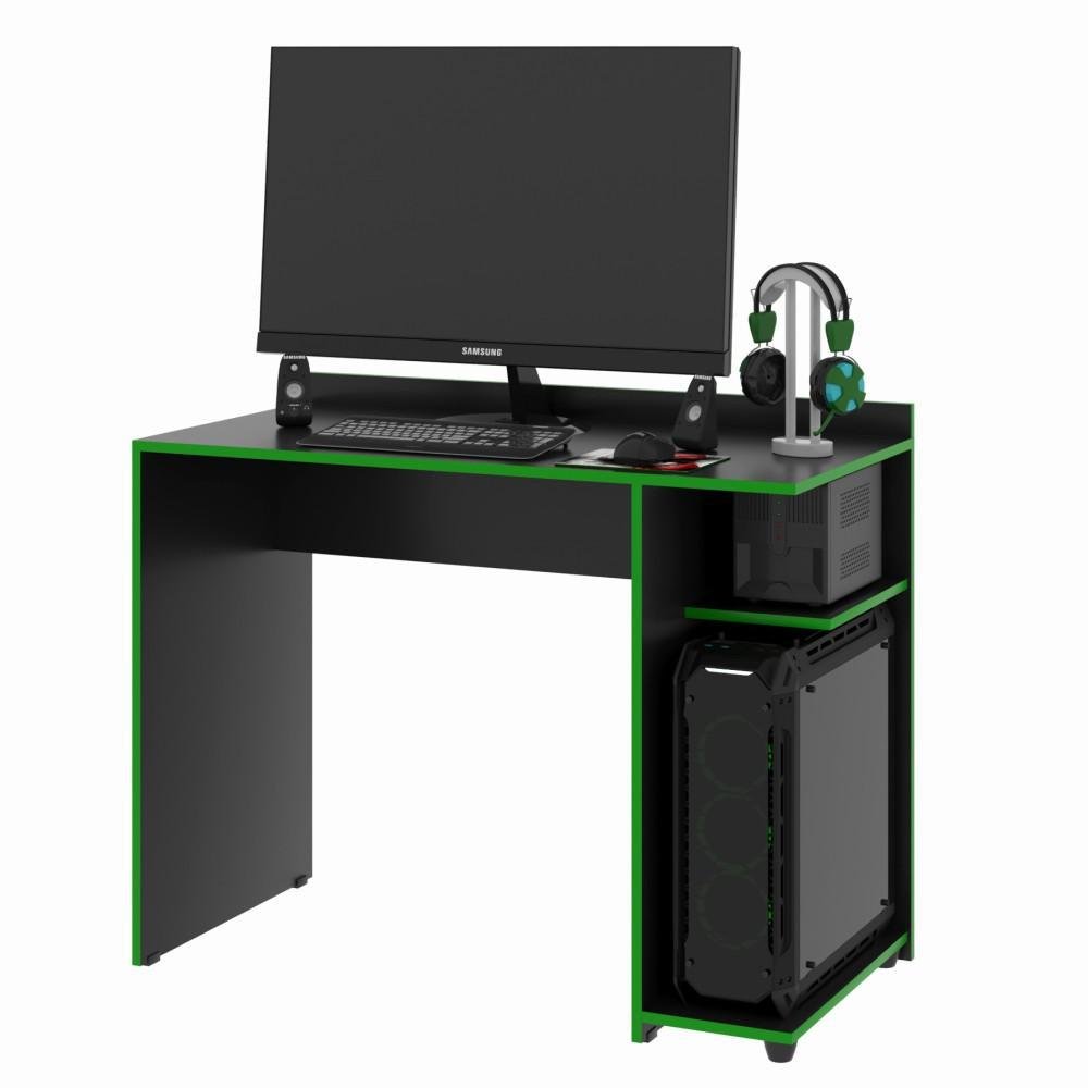 Mesa Escrivaninha Gamer com 4 Nichos B24 - Preto/Verde - Nova