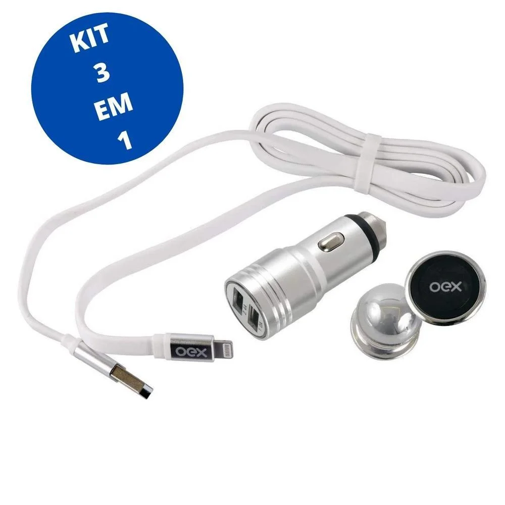 Imagem 3 de 3 do produto Kit Cabo Carregador Suporte Veicular Lightning
