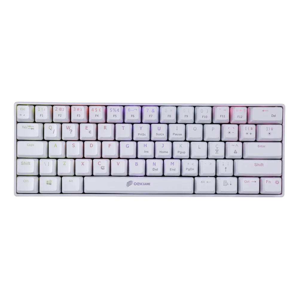 Imagem 3 de 4 do produto Mini Teclado OEX Mecânico Gamer Ziggy Tc607, LED Rainbow, Switch Outemu Red, ABNT Branco
