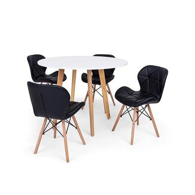 Conjunto Mesa de Jantar Laura 100cm com 4 Cadeiras Eames Eiffel Slim O Conjunto Mesa de Jantar Laura com Cadeiras Leda são importantes itens para a su