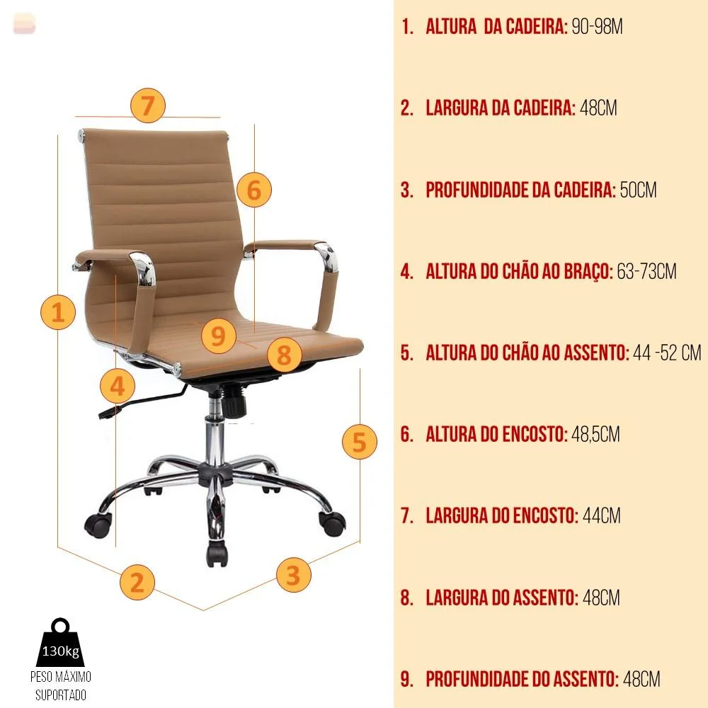 Imagem 4 de 5 do produto Conjunto Com 1 Cadeira Presidente Giratória E 2 Cadeiras Diretor Giratória Regulagem De Altura A Gas Esteirinha Boston Caramelo