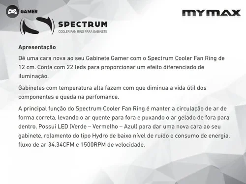 Imagem 2 de 4 do produto Cooler FAN Mymax Spectrum Ring, 120mm, LED Vermelho - MYC/FC-SP12025/RD