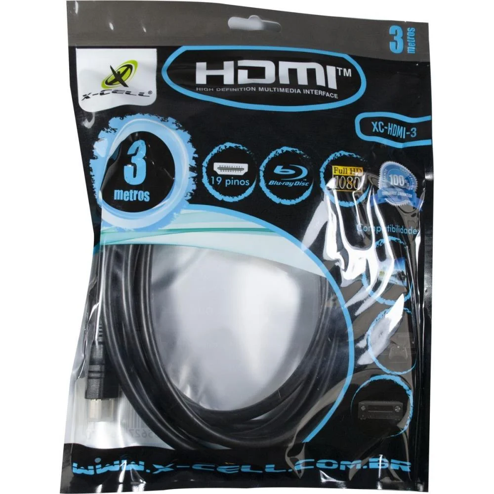 Imagem 2 de 5 do produto Cabo HDMI Macho x HDMI Macho 1.4V, 3 metros com Filtro, XC-HDMI-3M , Preto, X-CELL