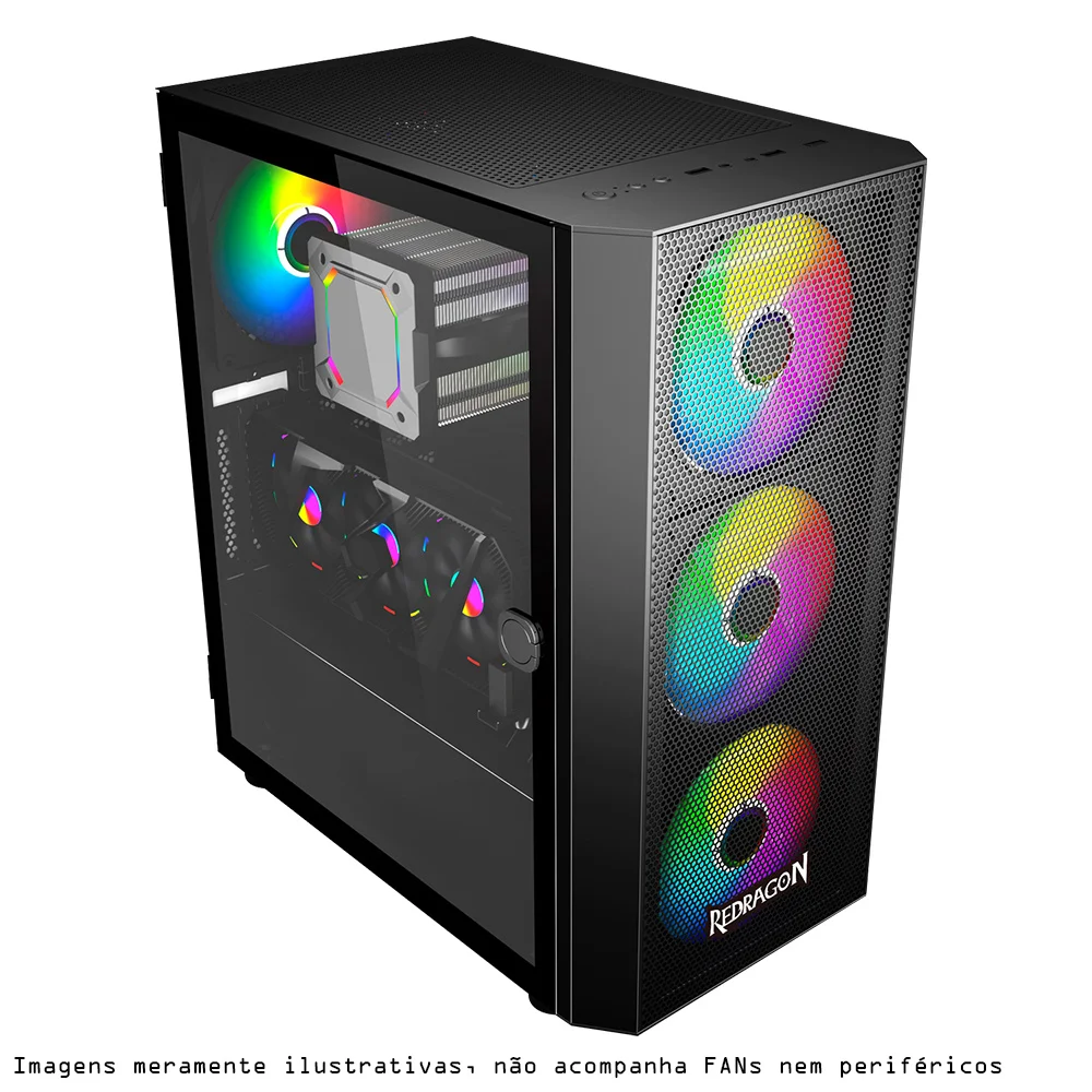 Imagem 3 de 5 do produto Gabinete Gamer Redragon Skyfire Preto Mid Tower Lateral Vidro Temperado Sem Fan - Gc-xa211