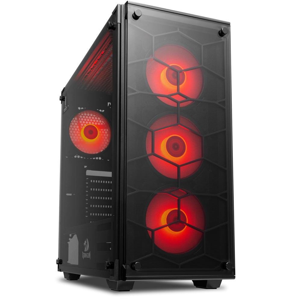 Gabinete Redragon Wheeljack Preto ATX Lateral de Vidro Temperado 4 FANs Vermelha Mid Tower - GC-606BK-R