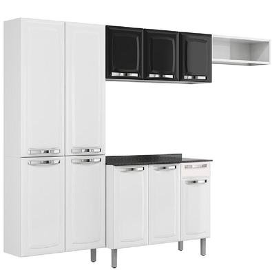 Conjunto Cozinha Itatiaia Rose 4 Peças Preto com Paneleiro, Balcão / Gabinete Branco, Armário Aéreo, Nicho aberto decorativo. Soluções práticas e extr