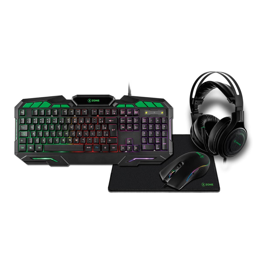 Kit Gamer Teclado + Mouse + Headset + Mousepad Xzone Gtc-02, Abnt2, Preto, RGB