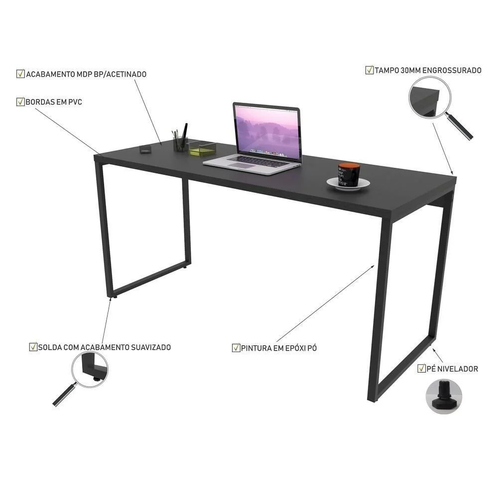 Imagem 3 de 5 do produto Mesa De Escritório Office 150cm Prisma C08 Preto Onix