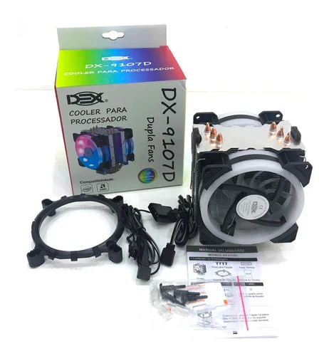 Imagem 2 de 5 do produto Cooler Para Processador DEX Universal, Dupla Face, RGB, Intel e AMD, FAN Duplo, TDP 130W - DX-9107D