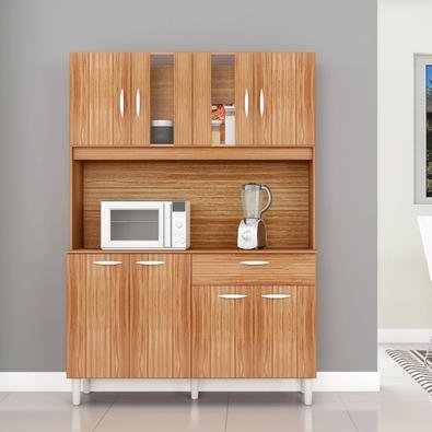 Kit Cozinha Magda 8 Portas Damasco - Poquema é produzido em MDP na escala de brilho Fosco. Seu revestimento/acabamento é: Pintura U.V. Infelizmente a
