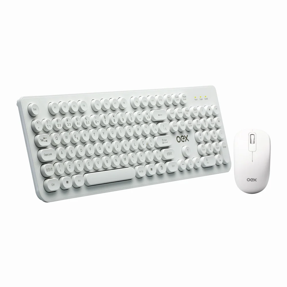 Imagem 2 de 5 do produto Teclado E Mouse Sem Fio OEX Tm410 Pop, USB, ABNT2, Teclas redondas e silenciosas, Branco