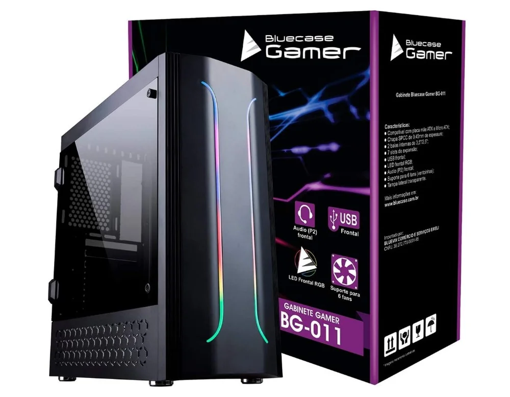 Imagem 4 de 5 do produto Gabinete Gamer Bluecase, Bg-011, Preto, S/ Fonte, LED RGB, USB 3.0 Frontal