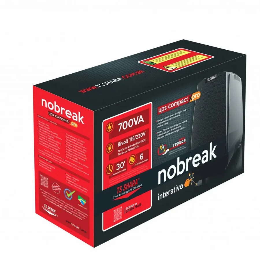 Imagem 2 de 3 do produto Nobreak UPS Compact Xpro, 700VA, Preto - Bivolt