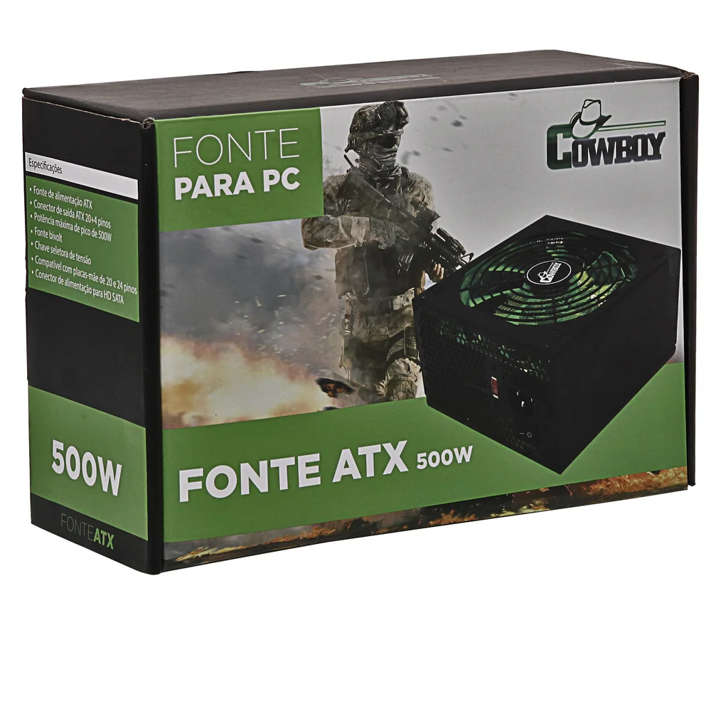 Imagem 2 de 5 do produto Fonte Knup Cowboy, 500W, Para PC Gamer - KP-534