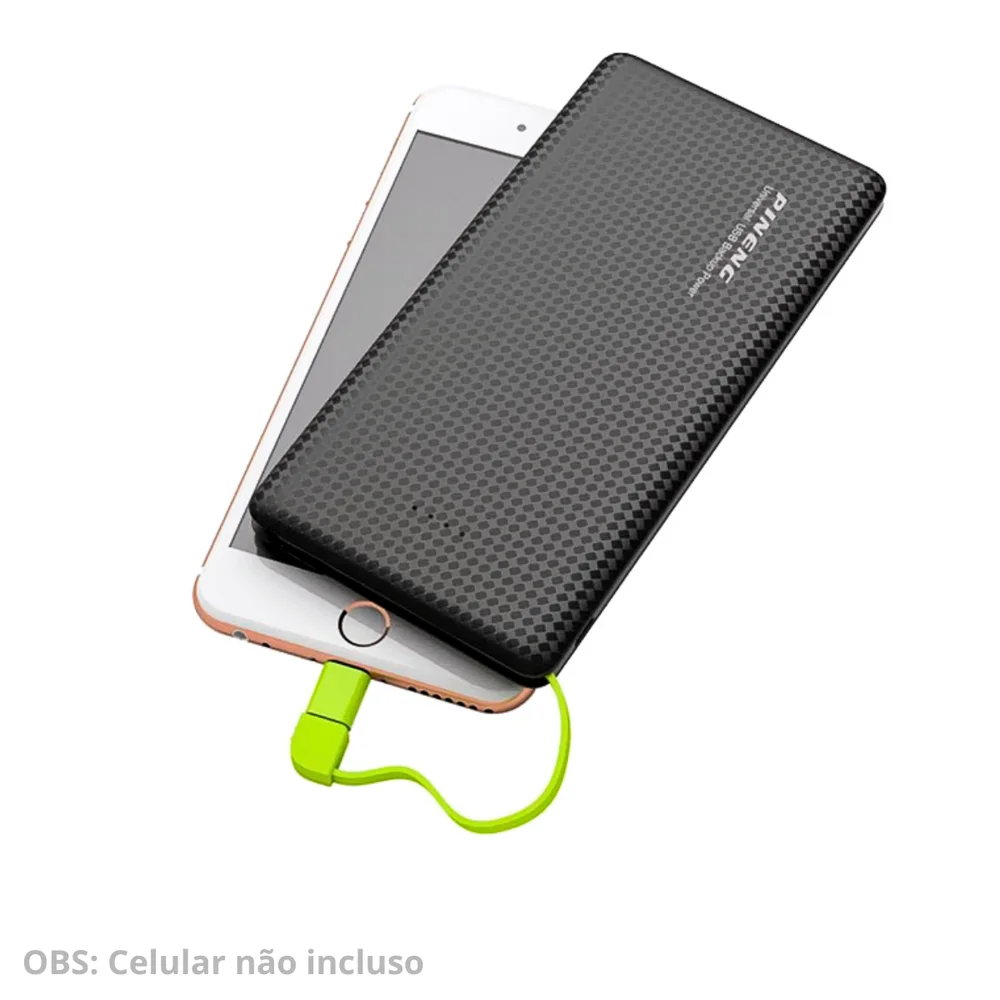 Imagem 2 de 4 do produto Carregador Portátil Power Bank Altomex, Slim, 5000Mah, Preto - Pn-952