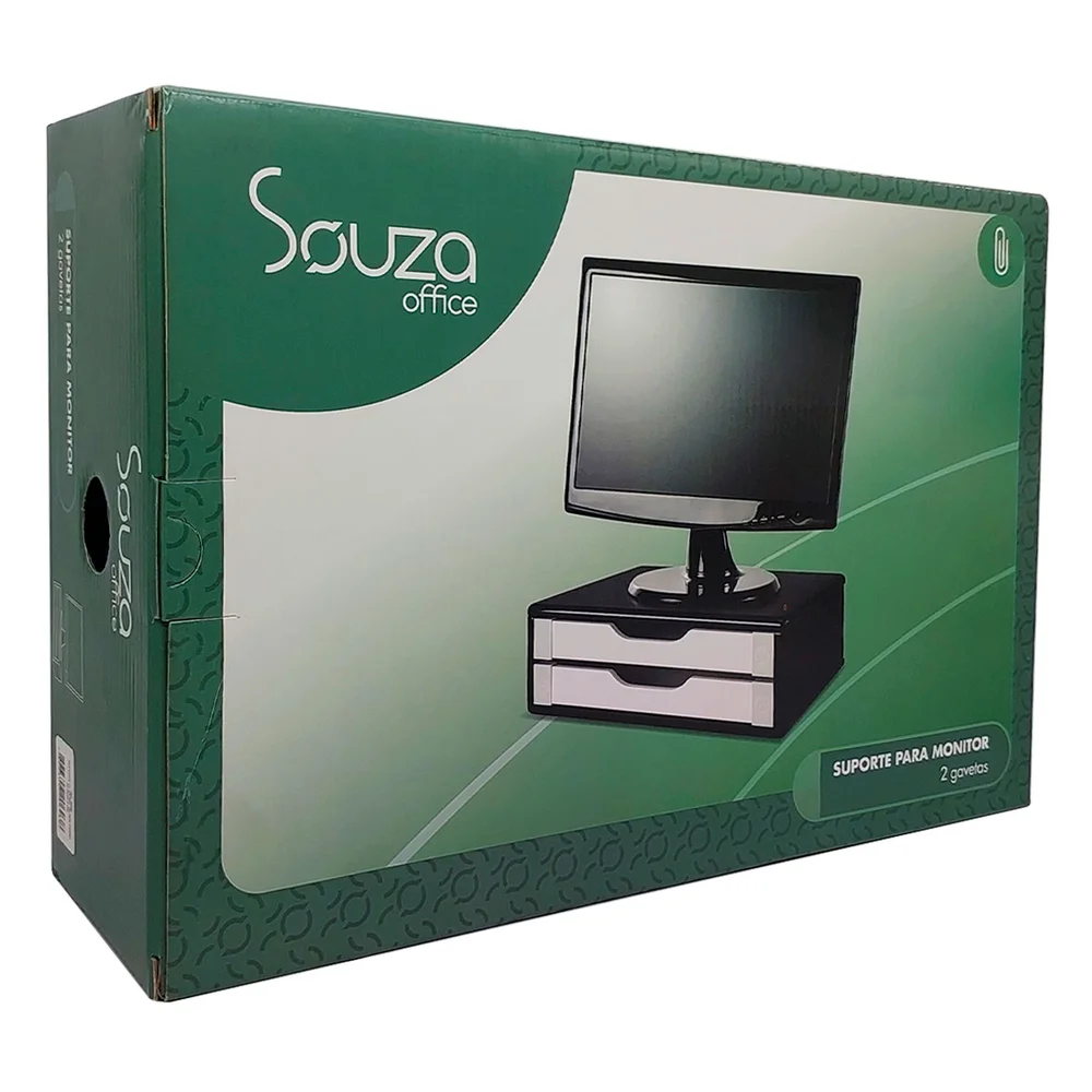 Imagem 2 de 4 do produto Suporte De Mesa Para Monitor Souza Office, 2 Gavetas, Mdf, Black Piano C/ Gavetas Brancas - 3348